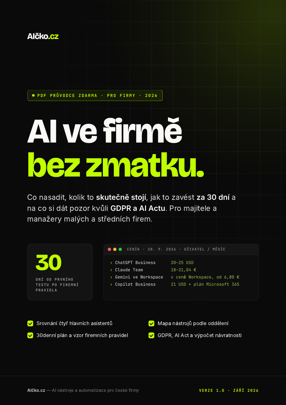 Obálka: AI ve firmě bez zmatku: co nasadit, kolik to stojí a na co si dát pozor